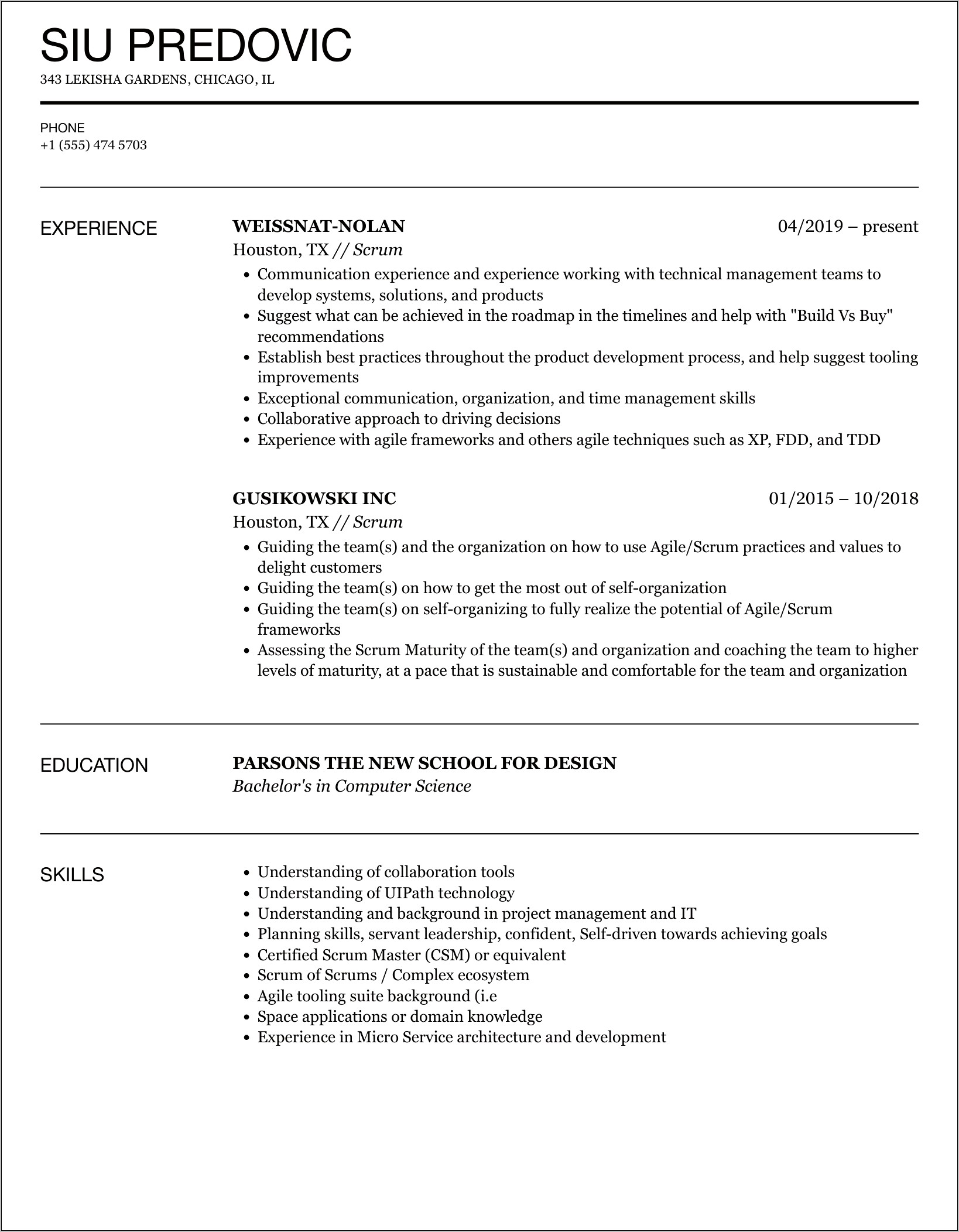 Very Good Scrum Resume Examples