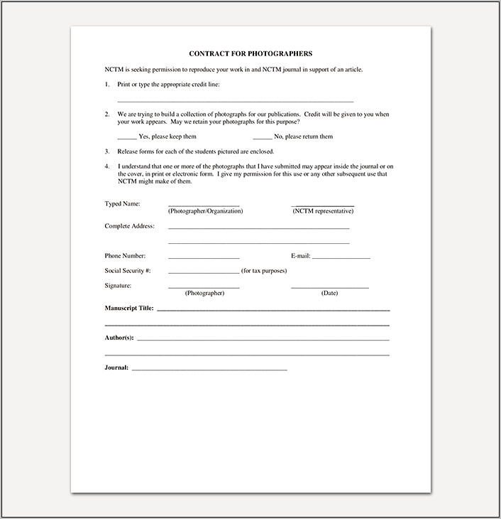 Violet Spell 2016 Free Photography Contract Template