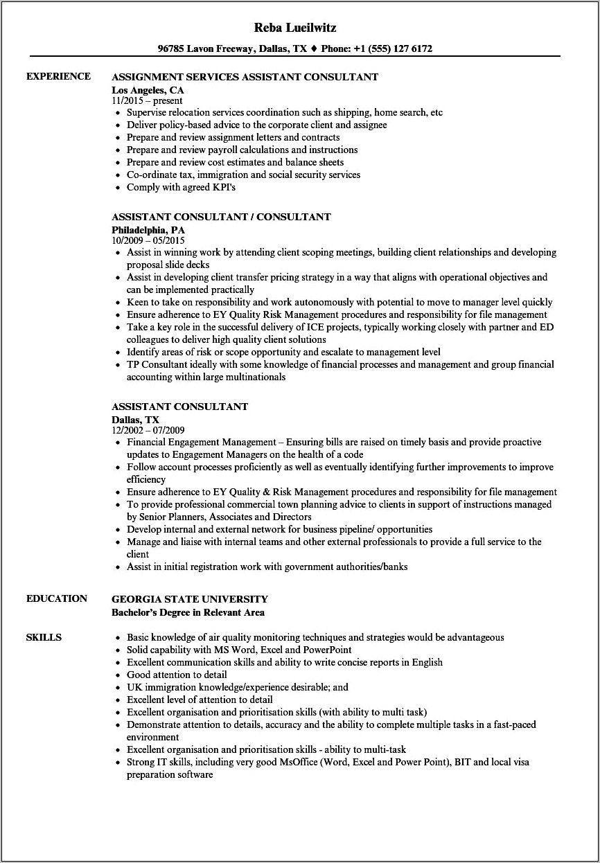 Visa Consultant Job Description Resume