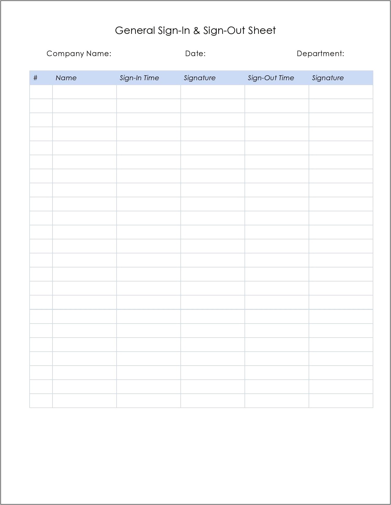 Visitors Sign In And Out Sheet Template Free