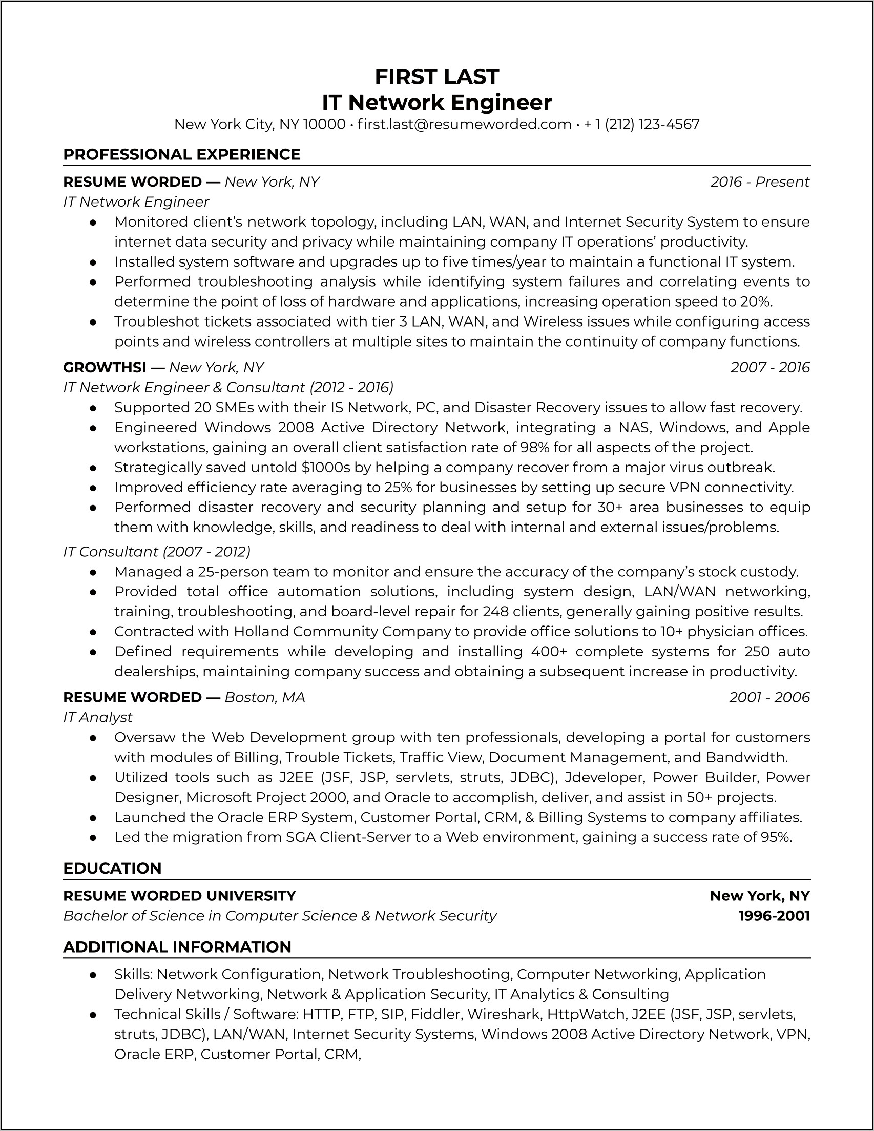 Voice Network Engineer Resume Sample