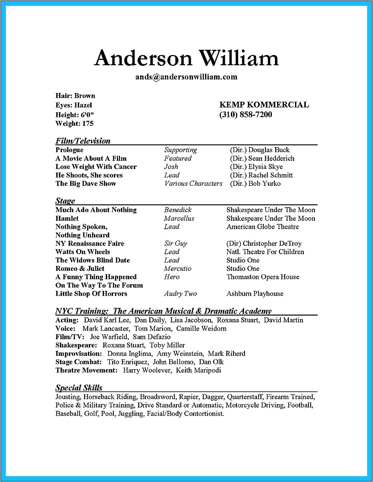 Voice Over Actress Resume Example