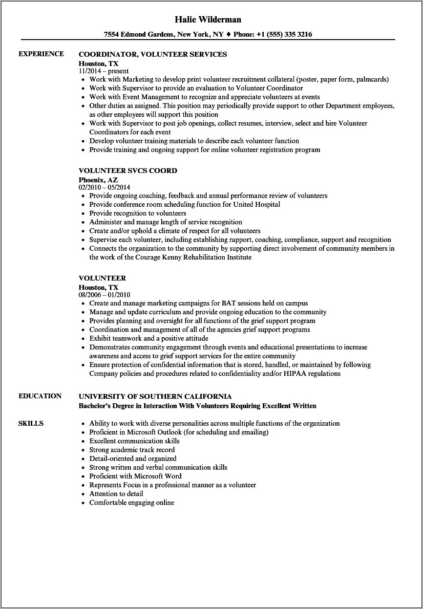 Volunteer Activities In Resume Sample