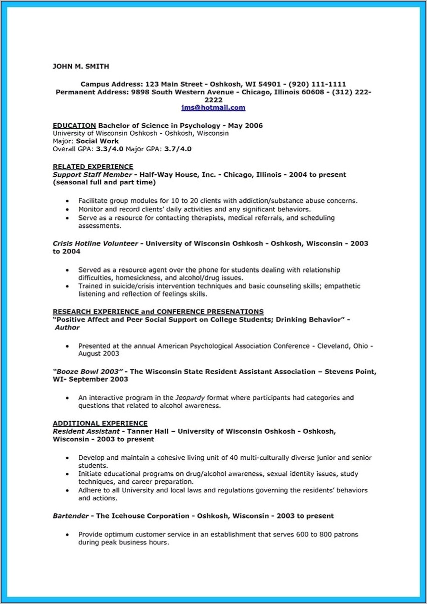 Volunteer Substance Abuse Resume Sample