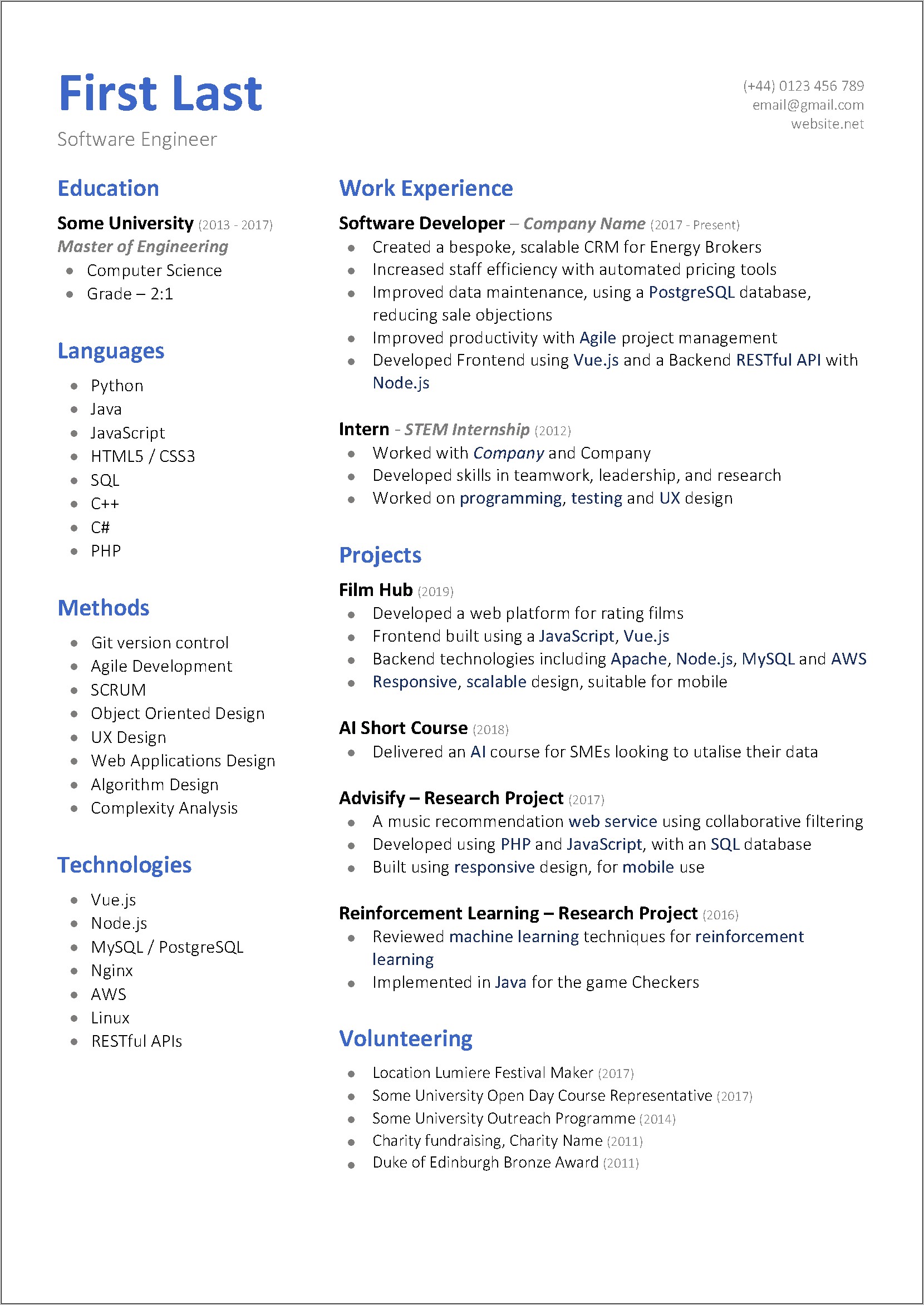 Vue Js Php Sample Resume