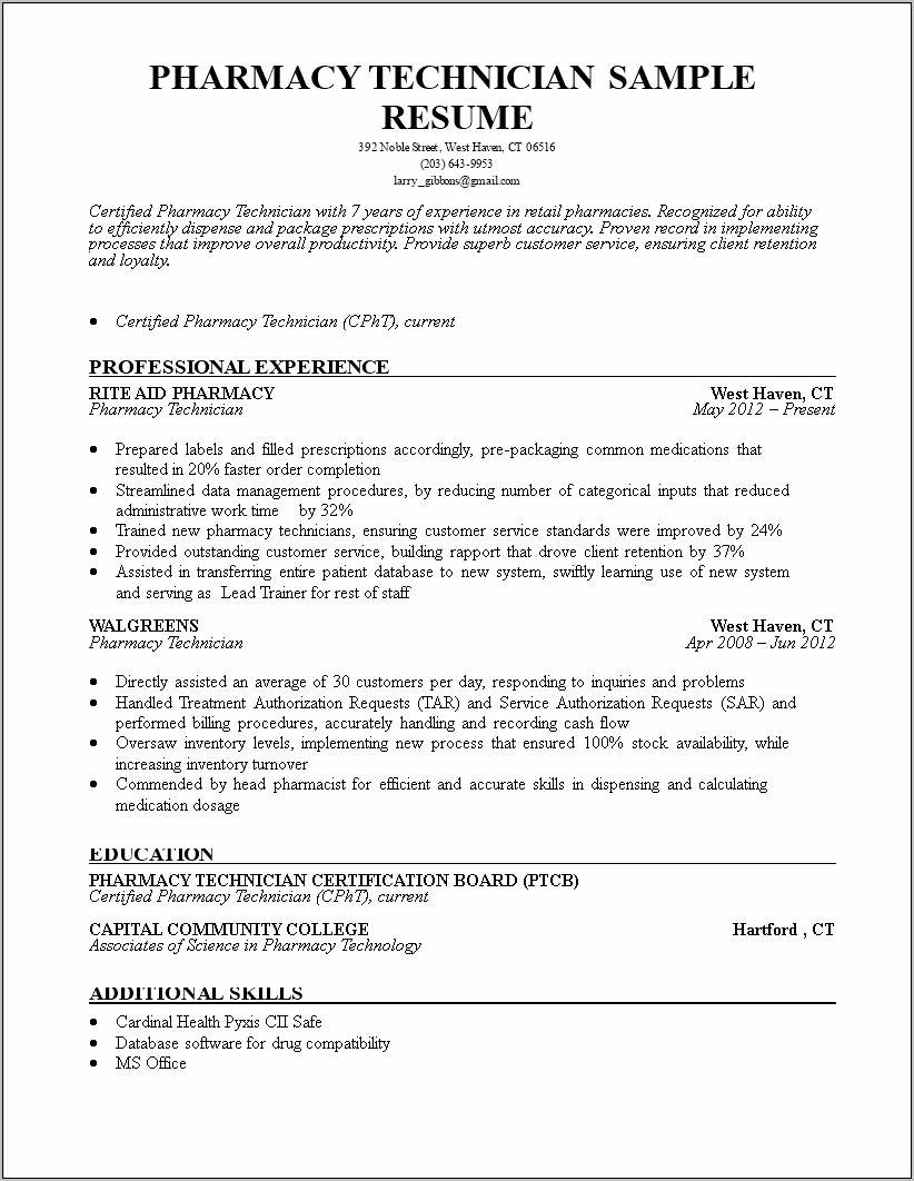 Walgreens Job Experience On Resume