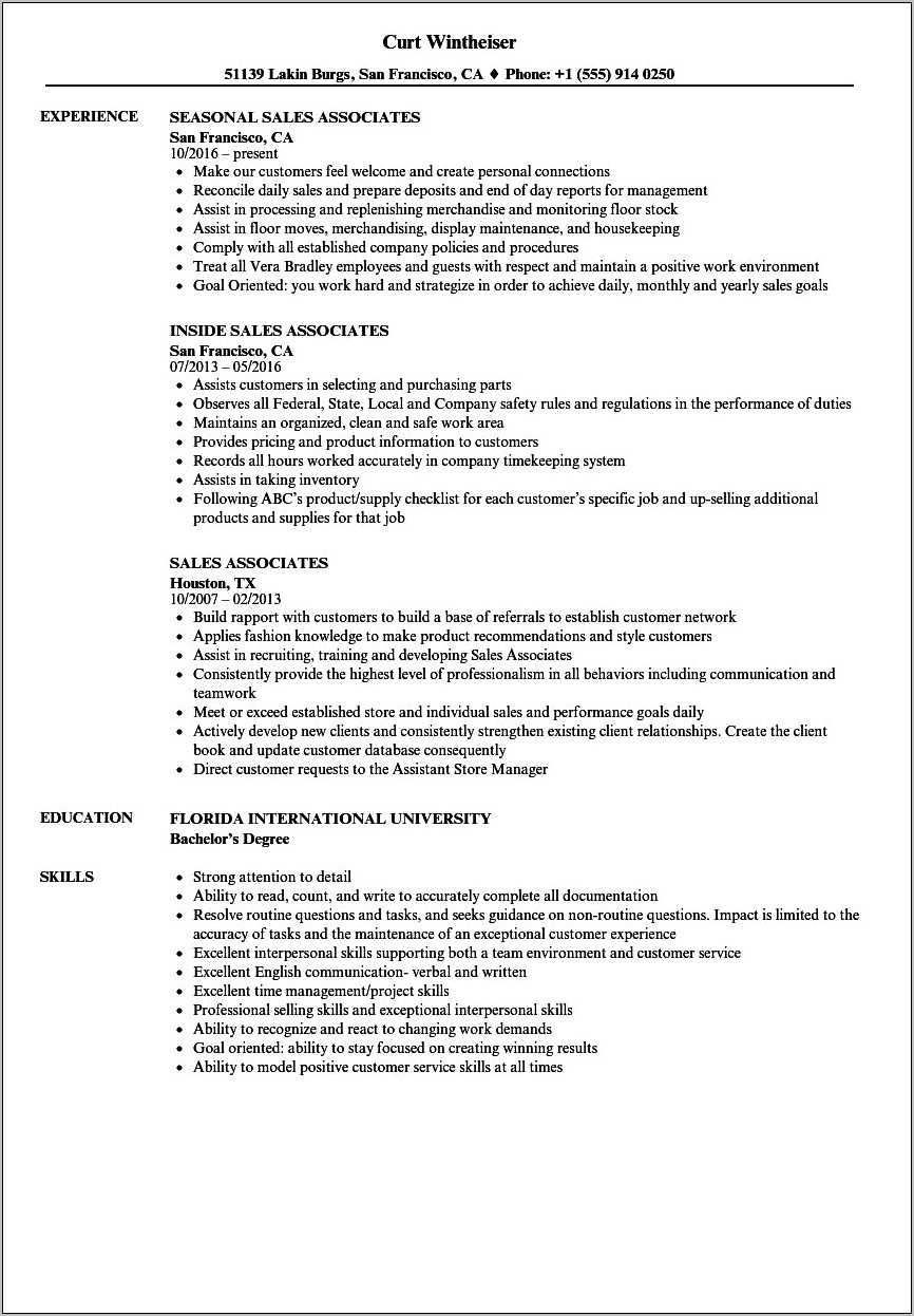 Walmart Jewelry Associate Job Resume