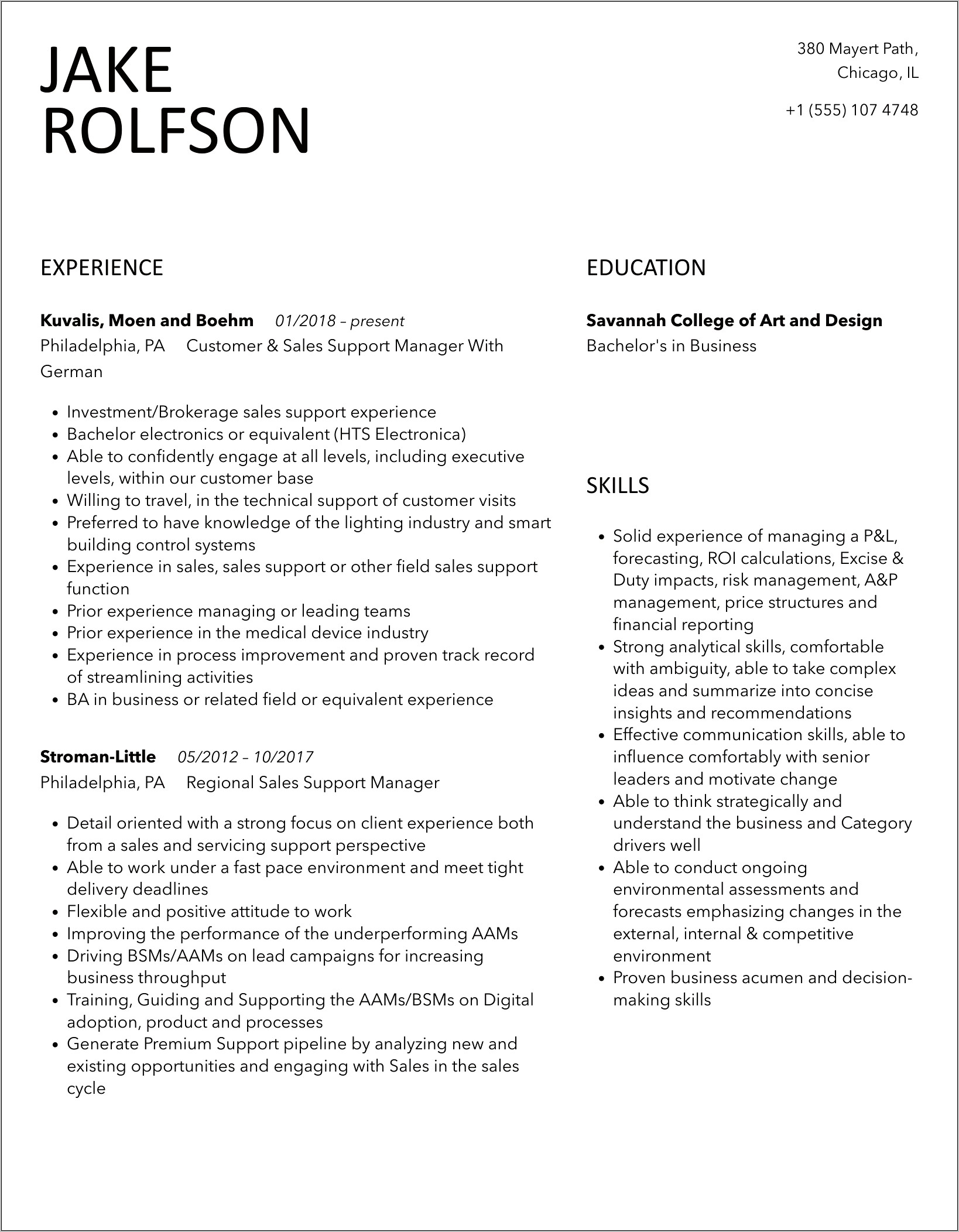 Walmart Overnight Support Manager Resume