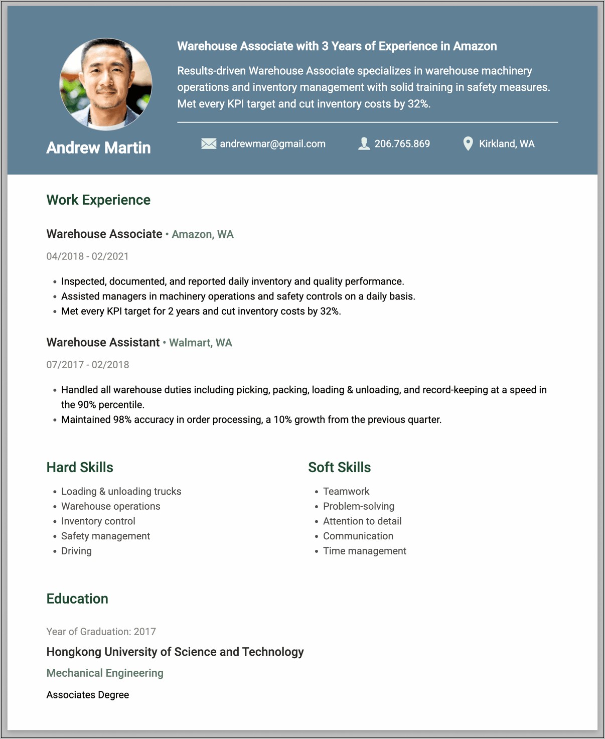 Warehouse Resume Templates Free Download