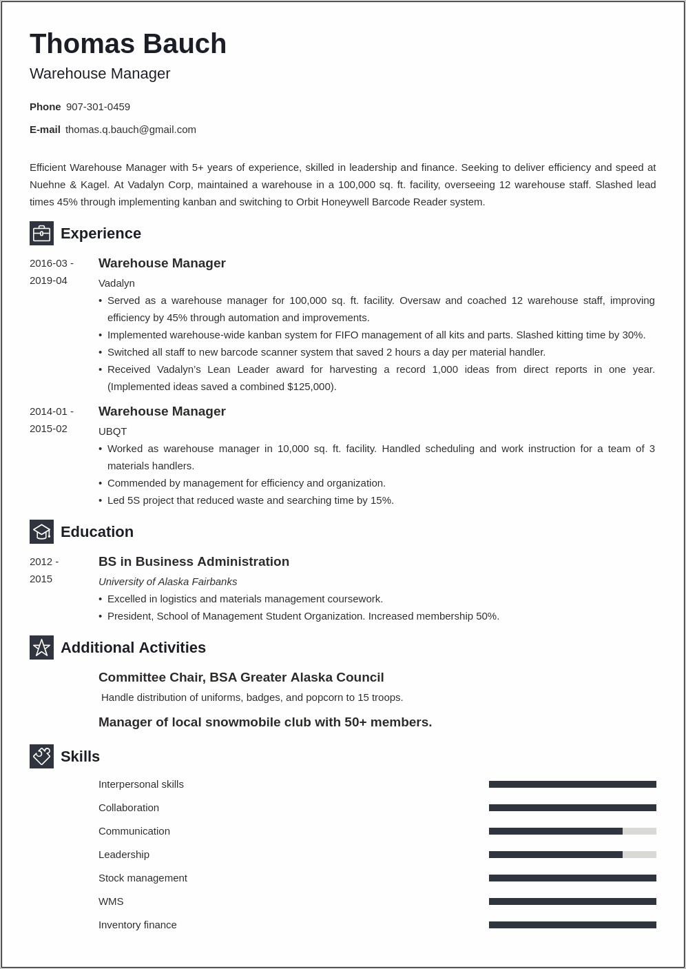 Warehouse Safety Driven Resume Examples