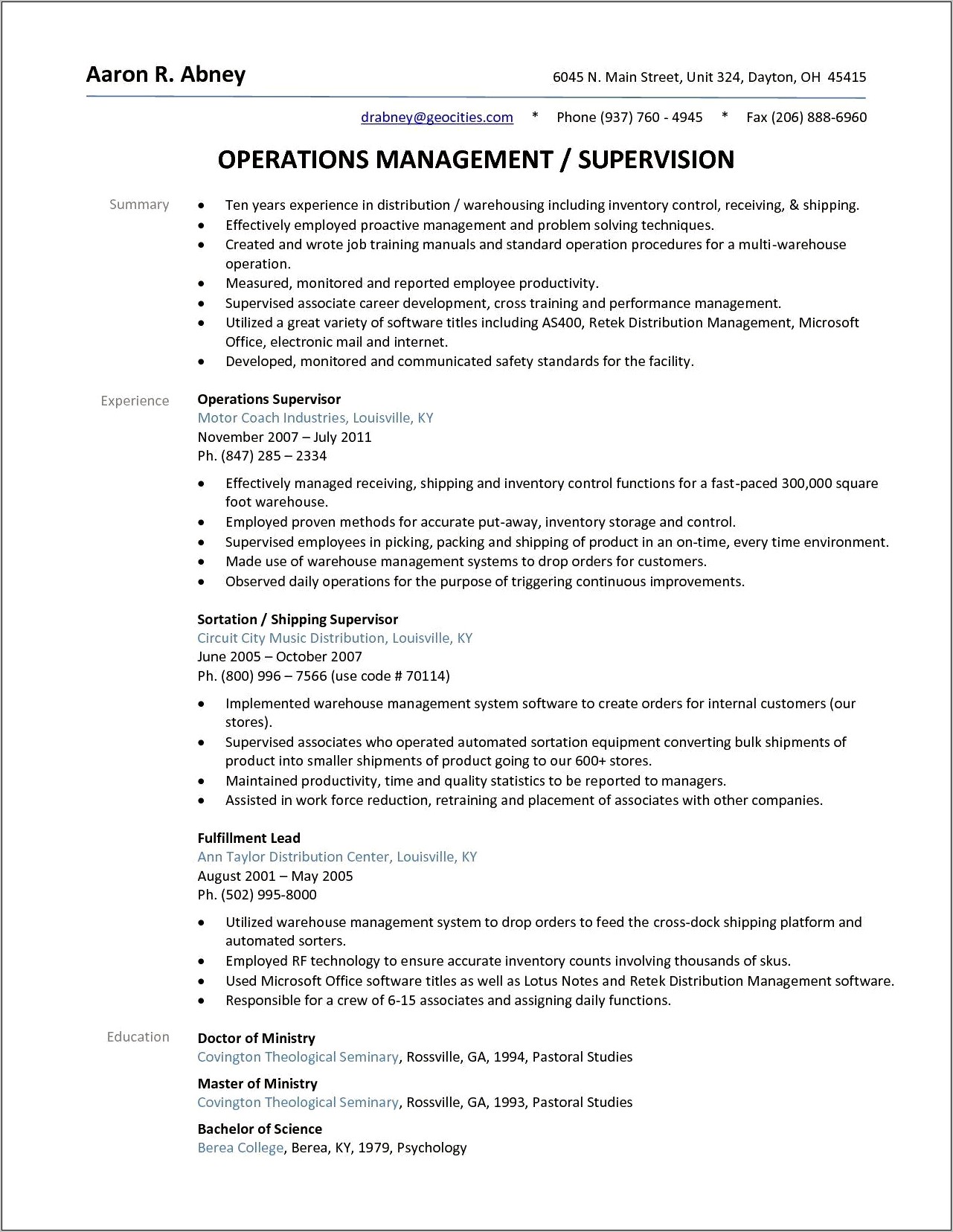 Warehouse Supervisor Resume Sample Pdf