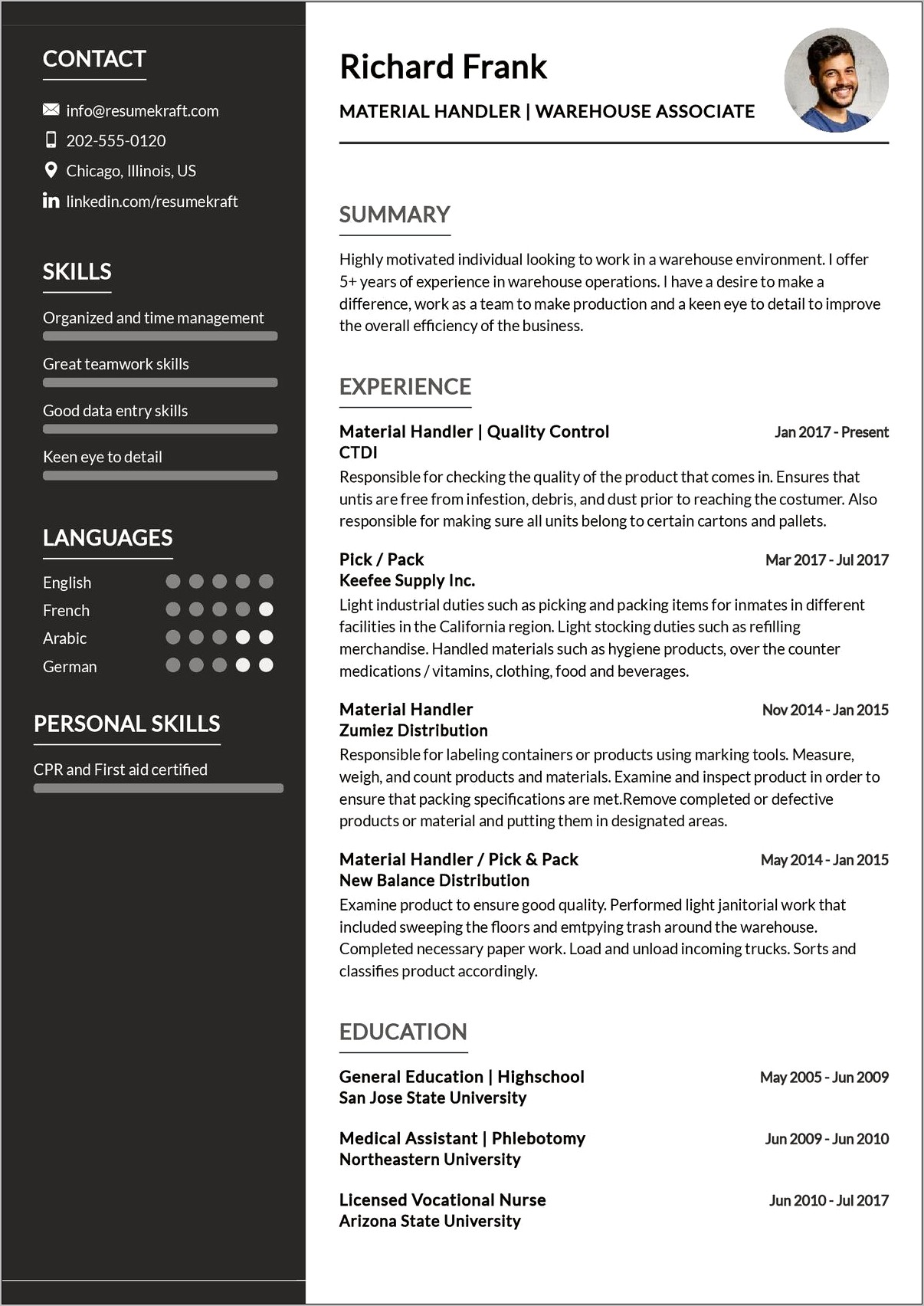 Warehouse Team Leader Resume Sample