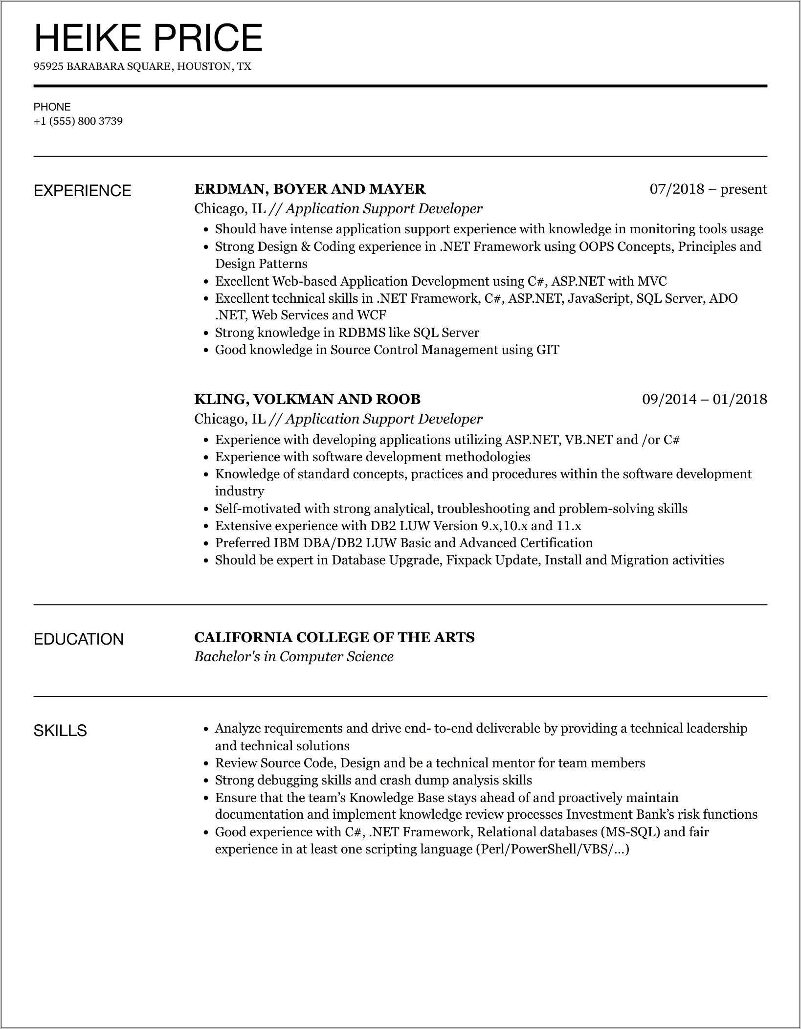 Web Application Troubleshooting Resume Sample