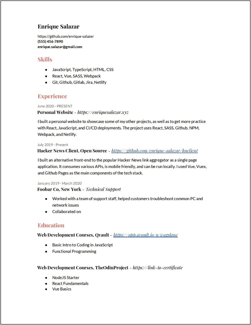 Web Developer Job Resume Examples