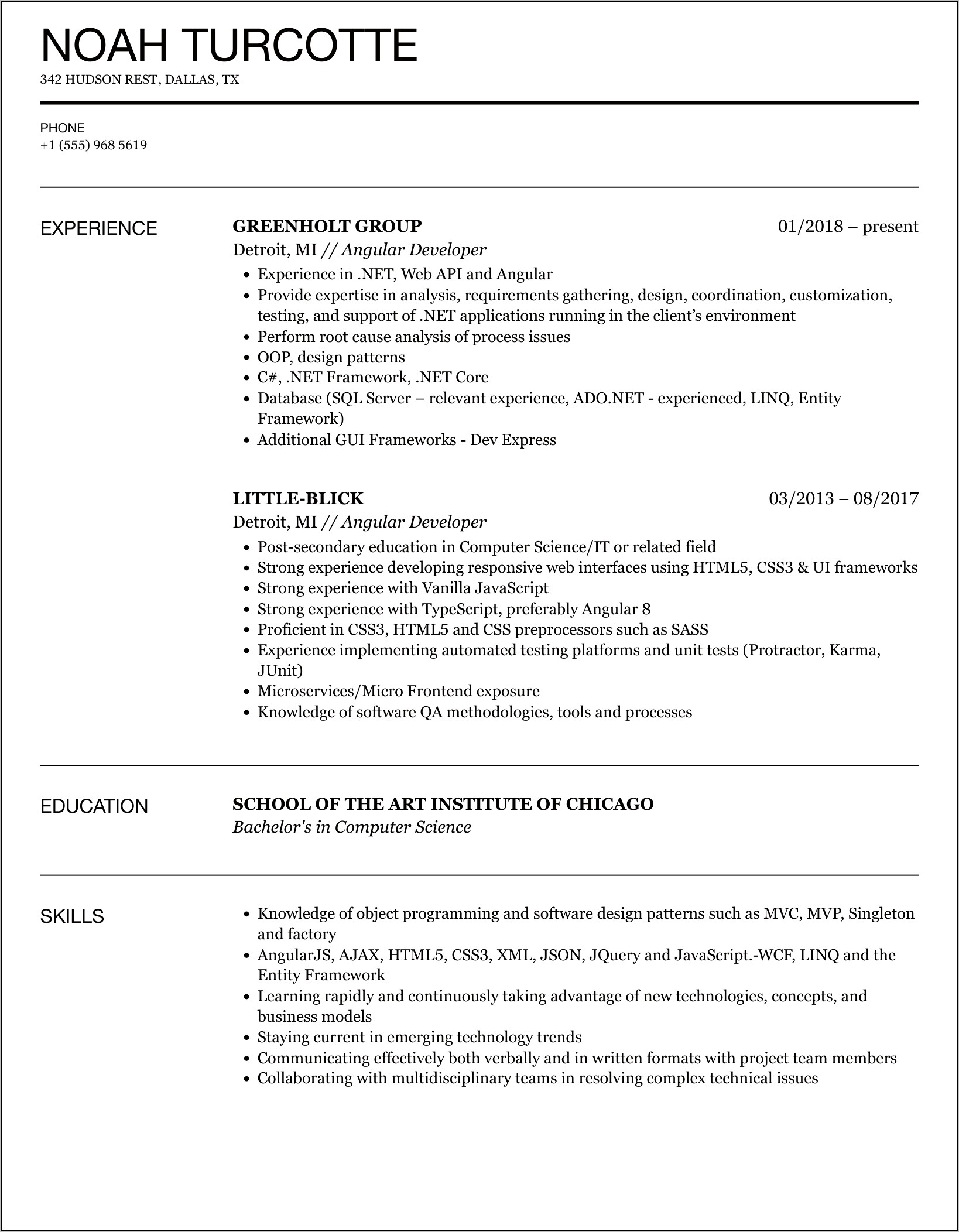 Web Developer Resume Examples 2018