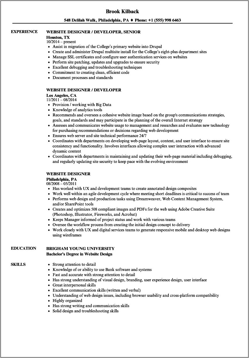 Web Developer Resume Examples Communication