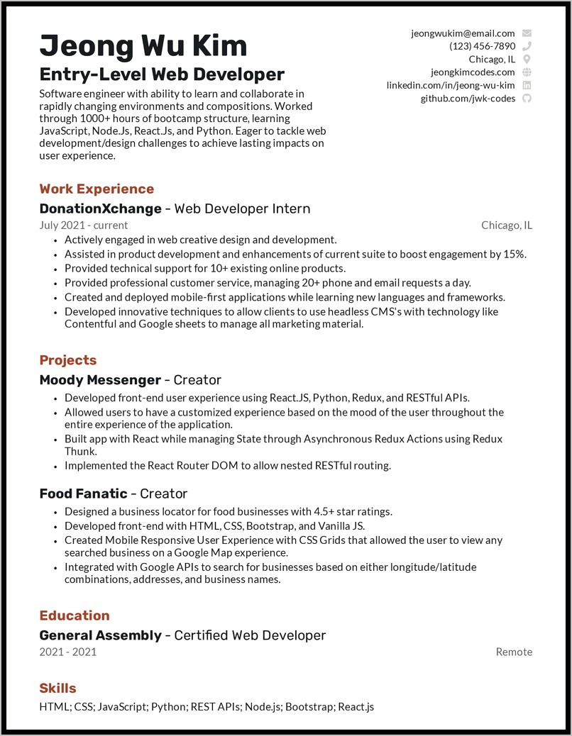 Web Technical Skills For Resume