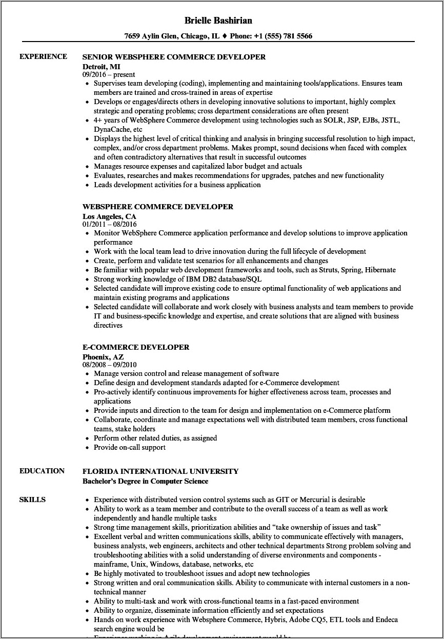 Websphere Commerce Server Sample Resume