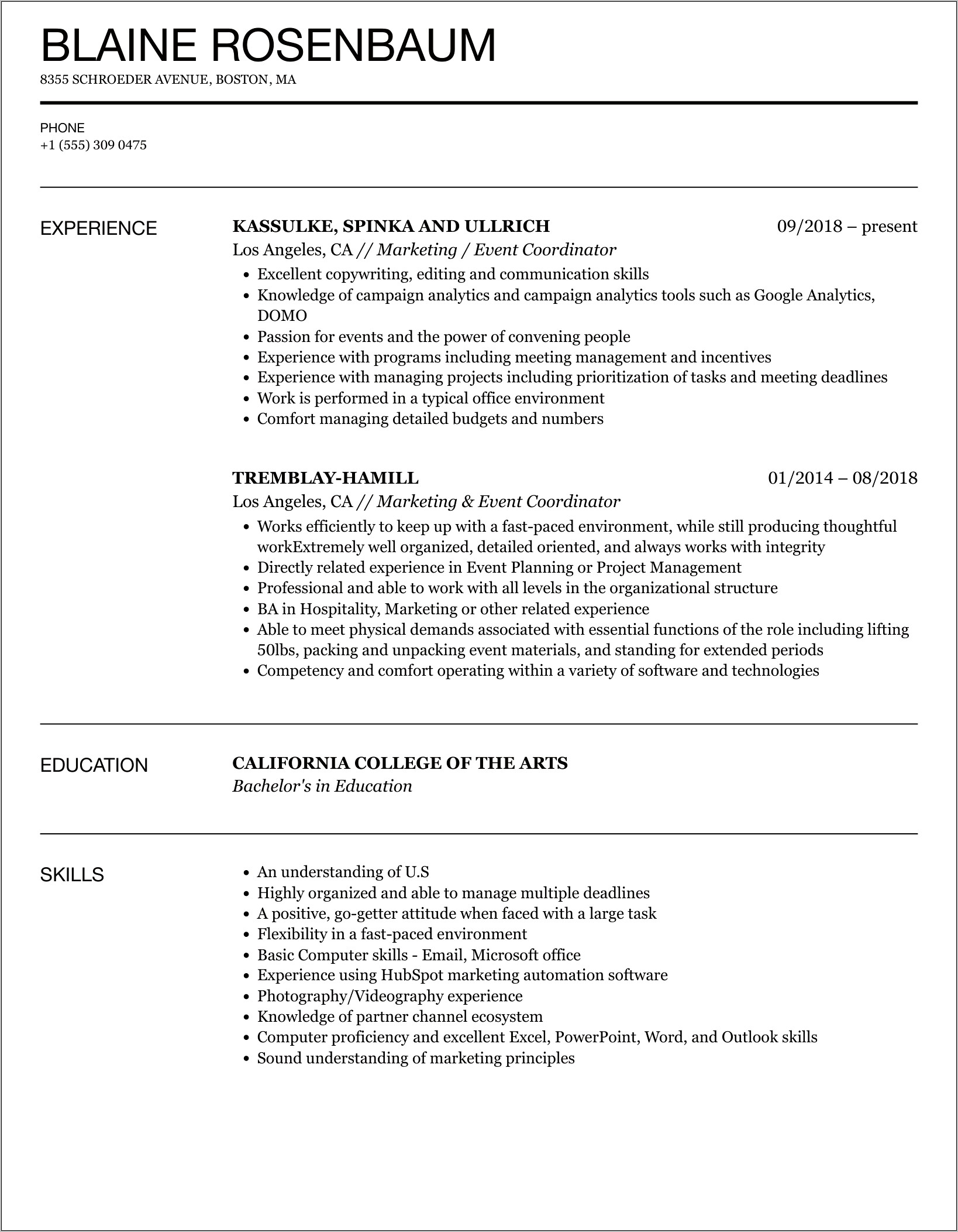 Wedding Coordinator Resume Sample Canada