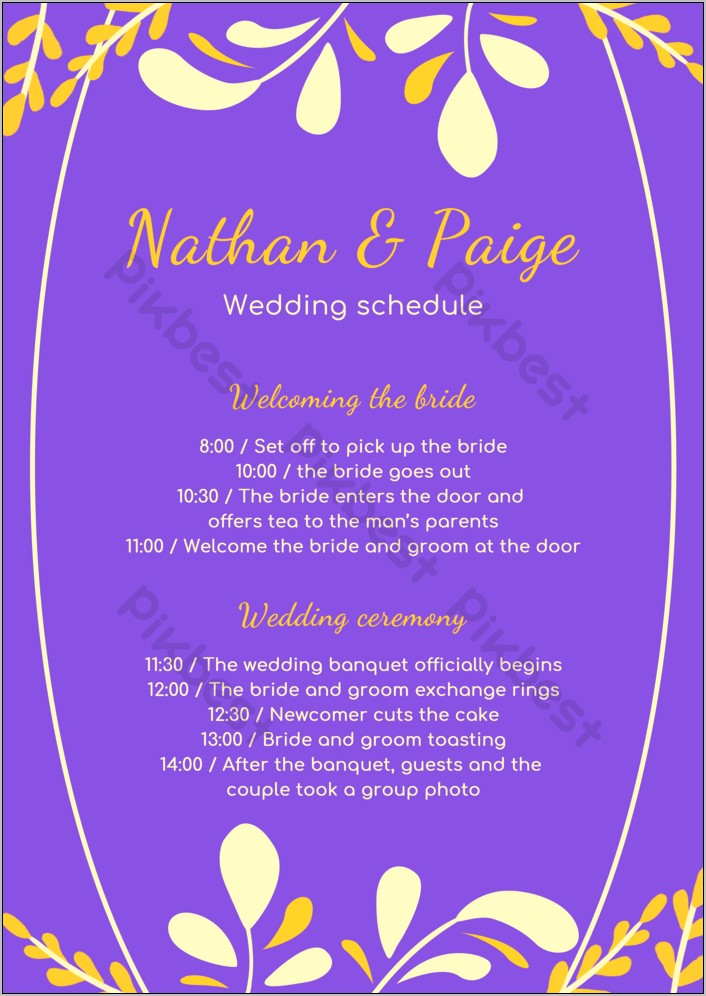 Wedding Day Timeline 12 00 Free Template