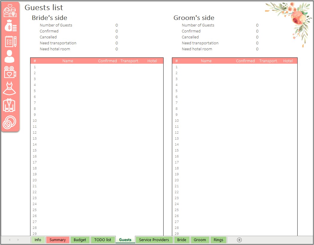 Wedding Price Compare Excel Worksheet Free Template