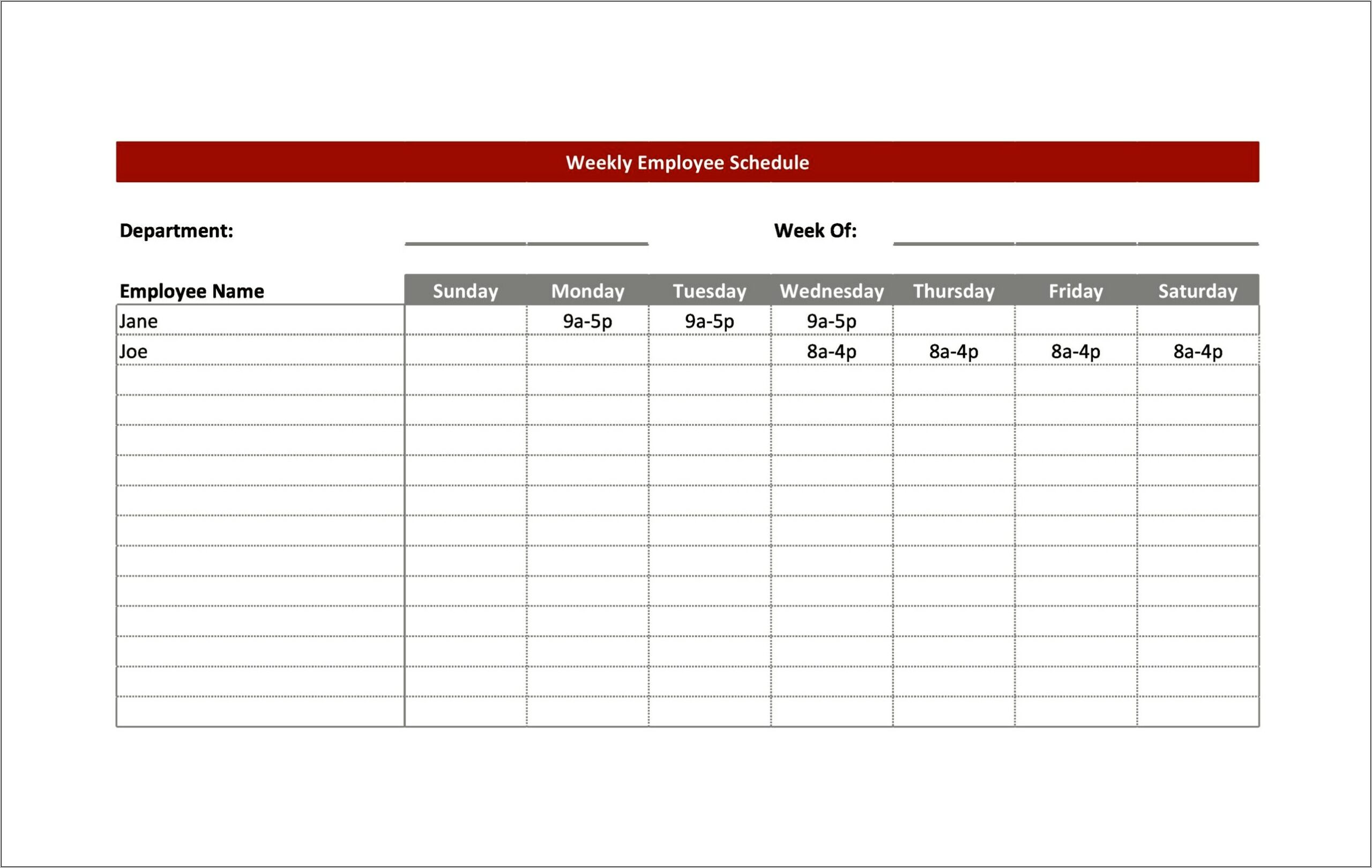 Weekly Employee Shift Schedule Template Excel Free