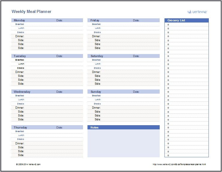 Weekly Lunch And Dinner Menu Free Template