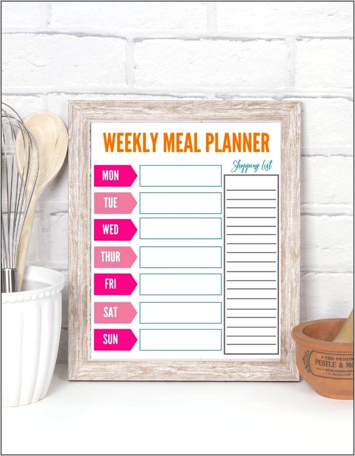 Weekly Menu Shopping List Free Printable Template