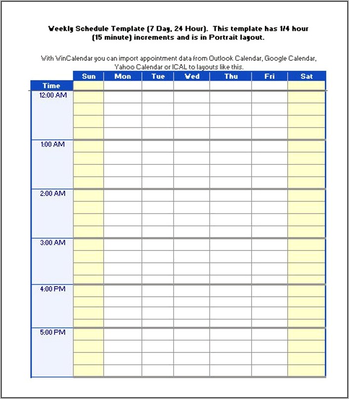 Weekly Schedule By Hour Template Download Free