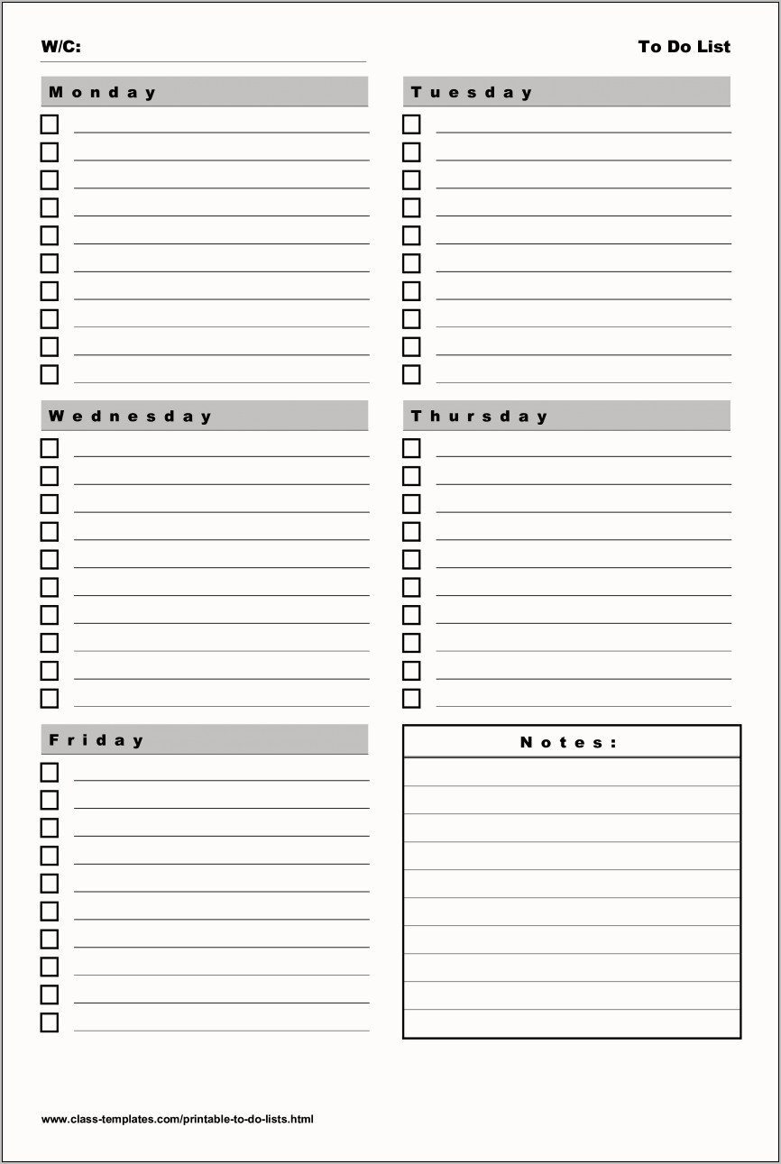 Weekly To Do List Template Free Download