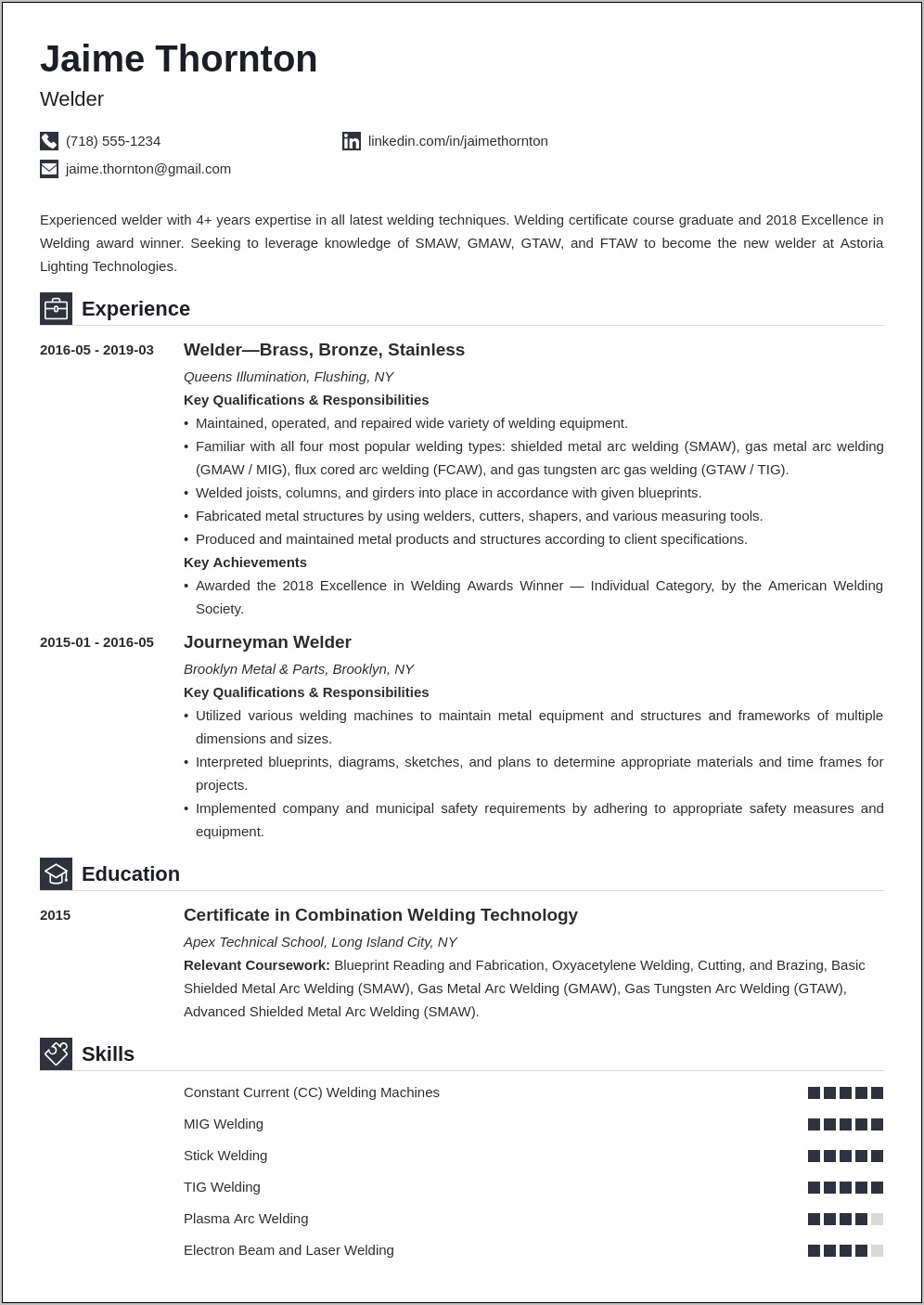 Welder Job Description For Resume