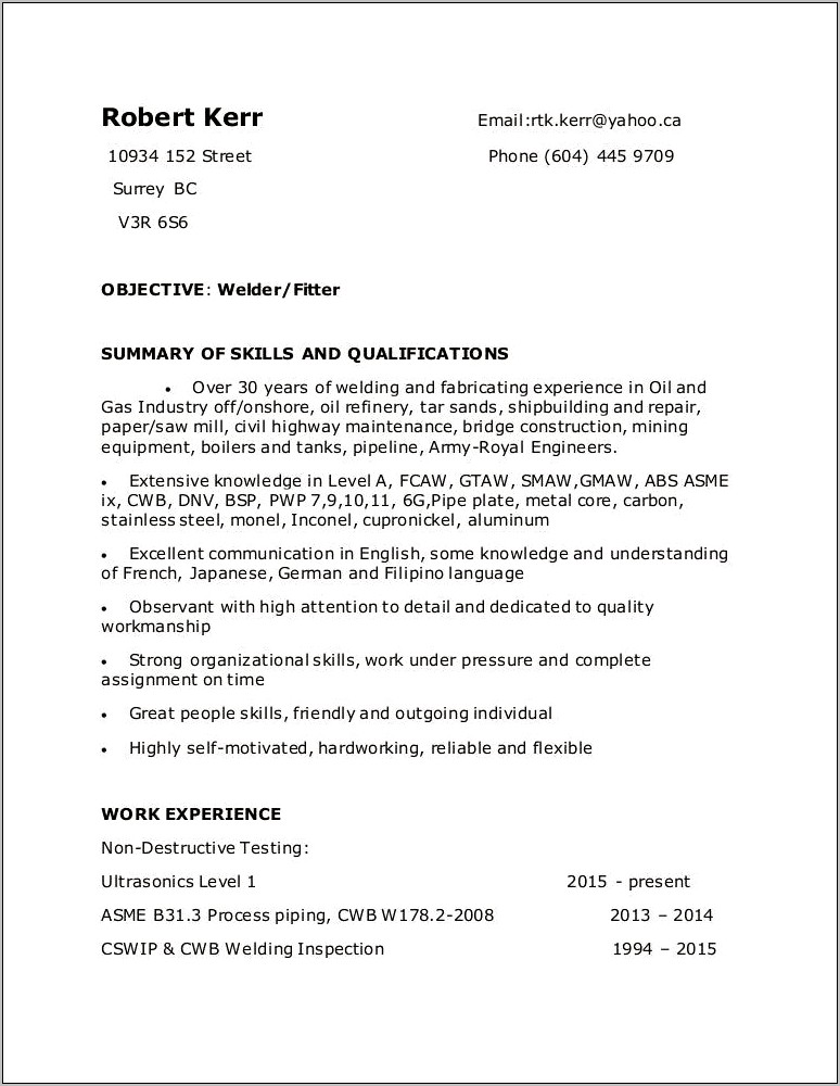 Welder Job Objective On Resume