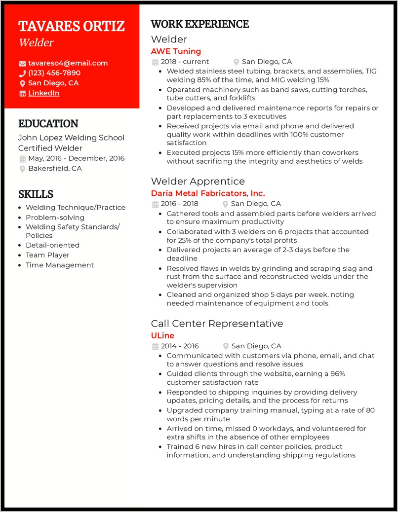 Welder Resume Personal Statement Examples