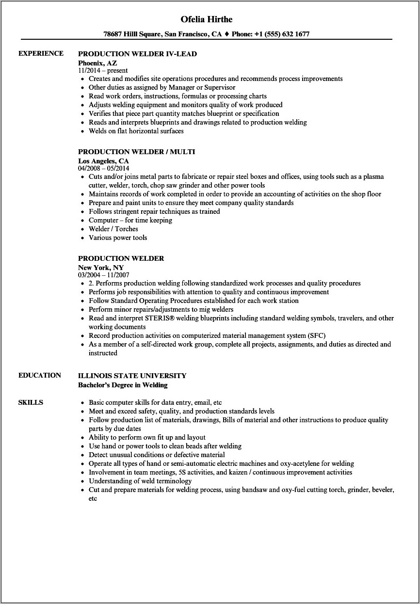 Welder Resume Skills And Abilities