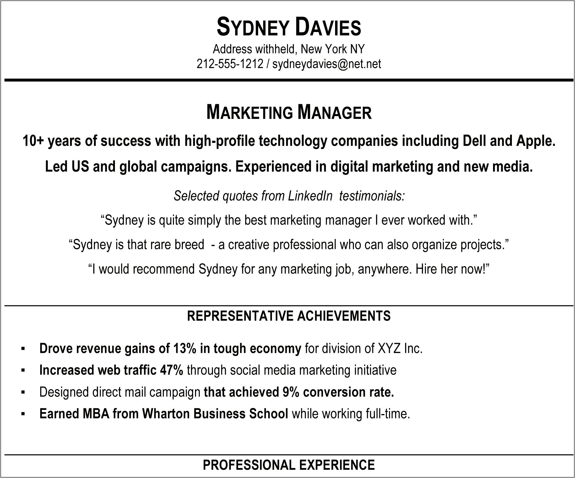 Wharton Business School Resume Sample