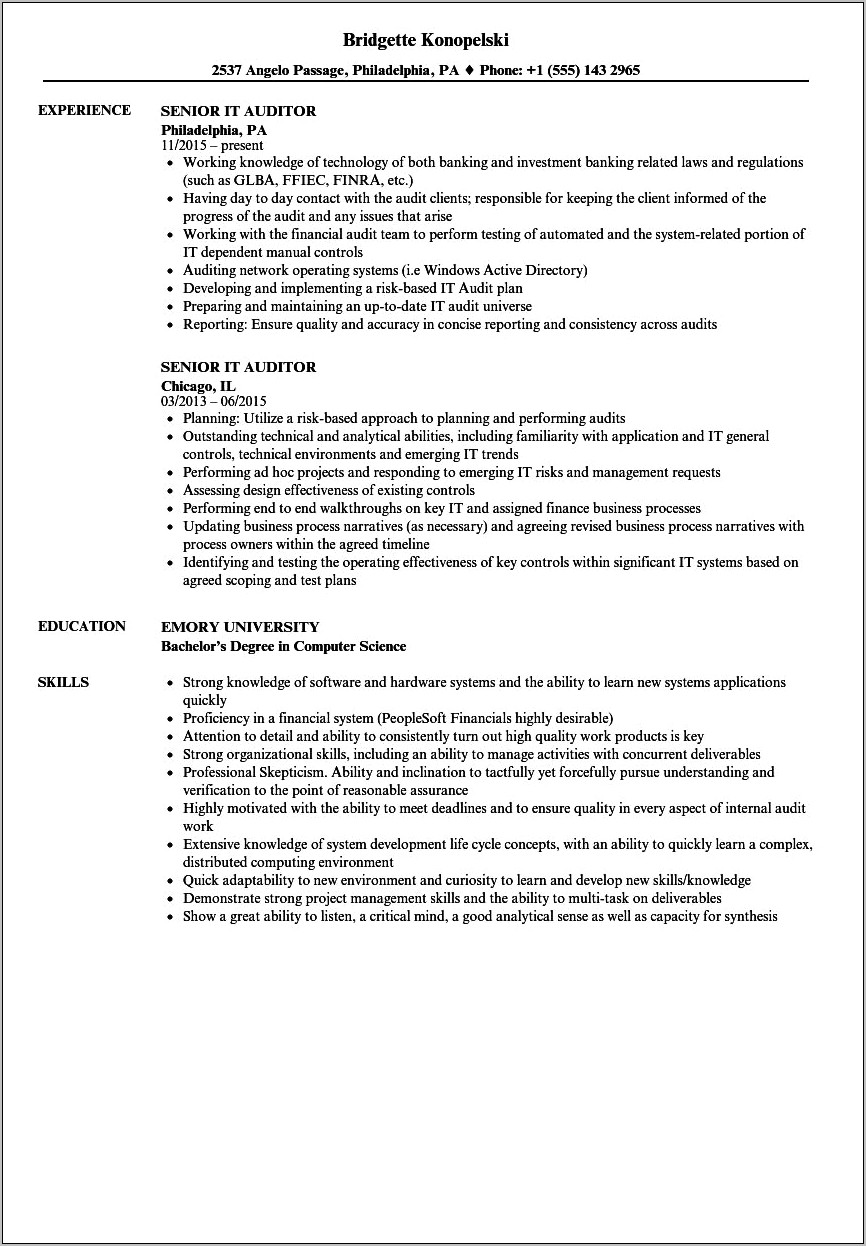 Winning Resume Samples For Auditor