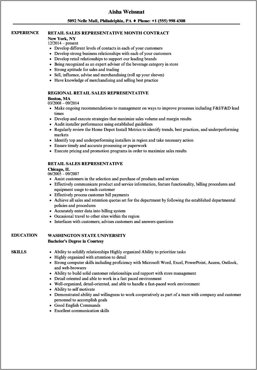 Wireless Sales Associate Job Resume