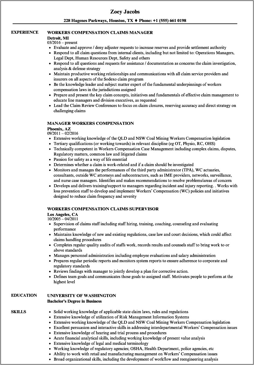 Workers Comp Case Manager Resume