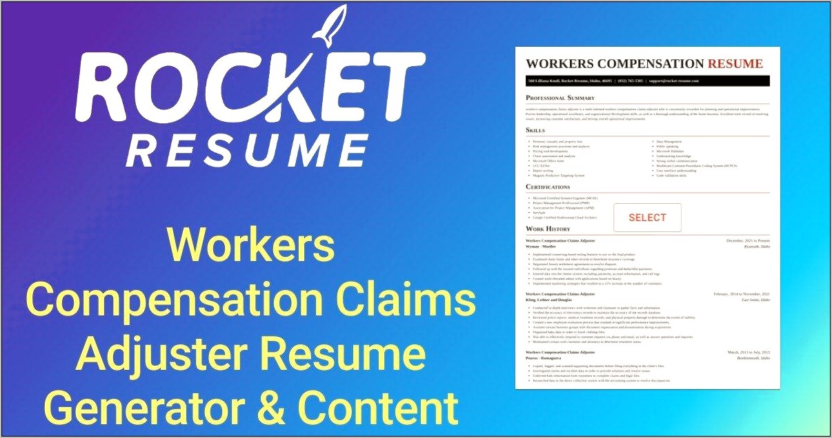 Workers Compensation Claims Resume Samples