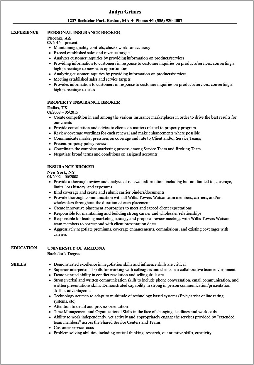 Working For Insurance Resume Samples