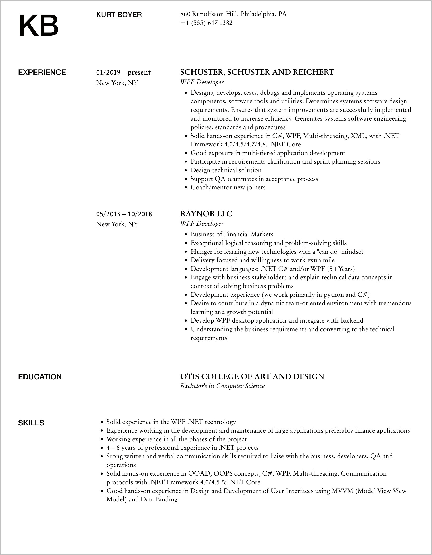 Wpf In Net Sample Resume