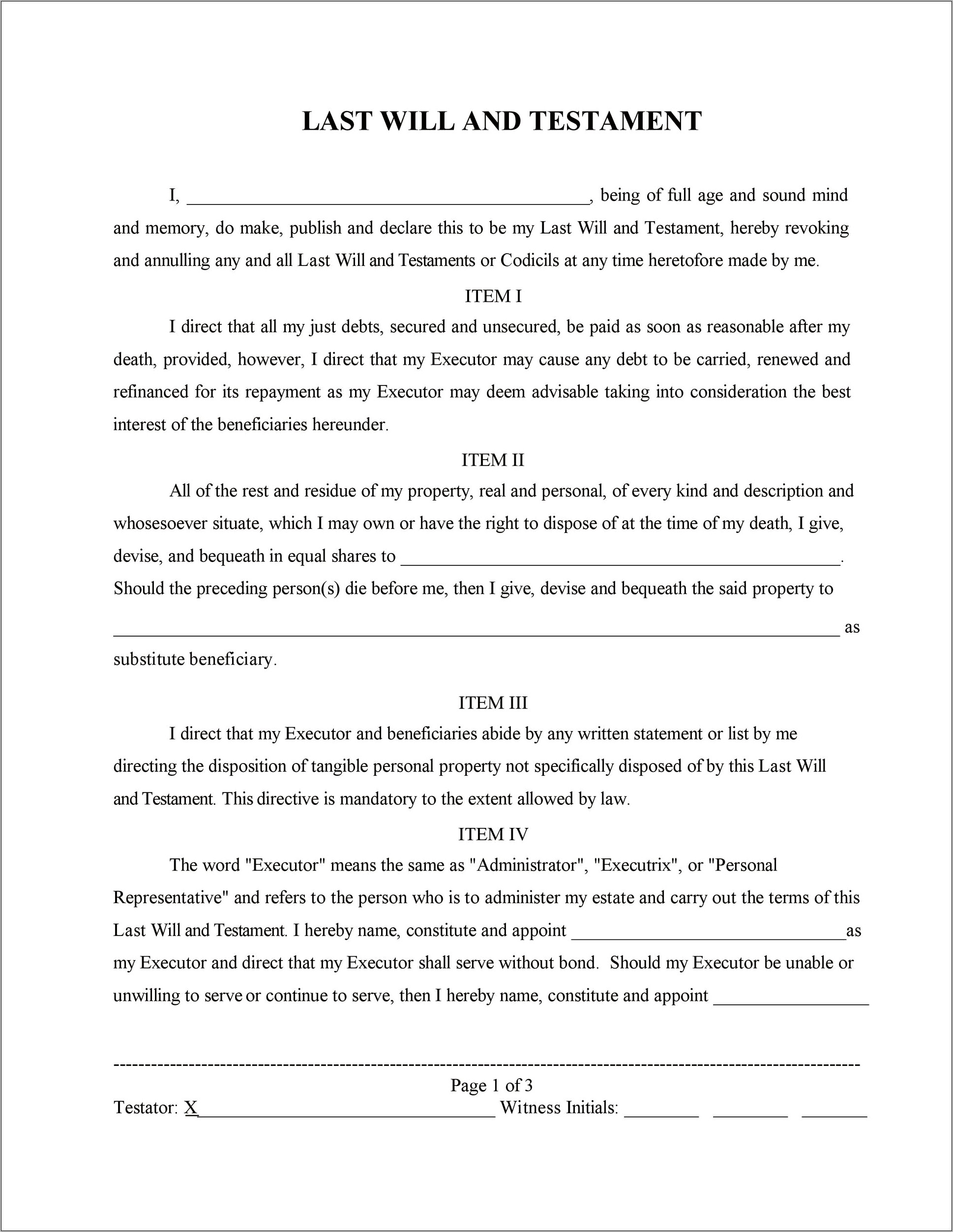 Write Your Own Will Template Free Uk