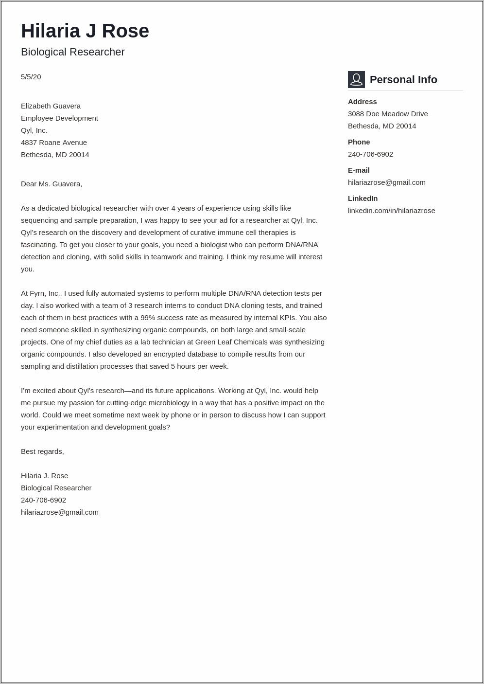 Writing A Journal Cover Letter Free Template