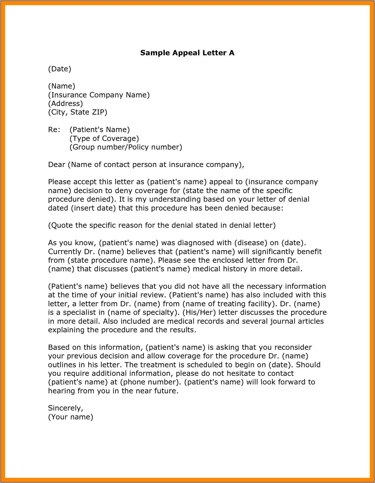 Writing A Letter Of Appeal Free Template