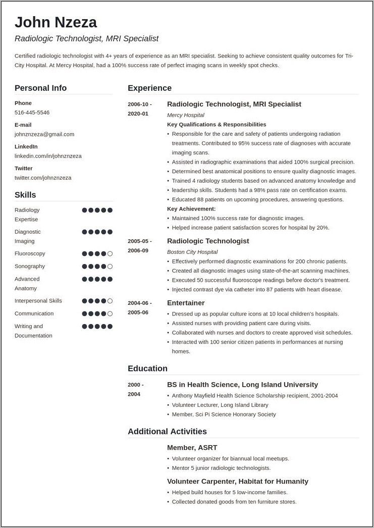 X Ray Tech Resume Examples