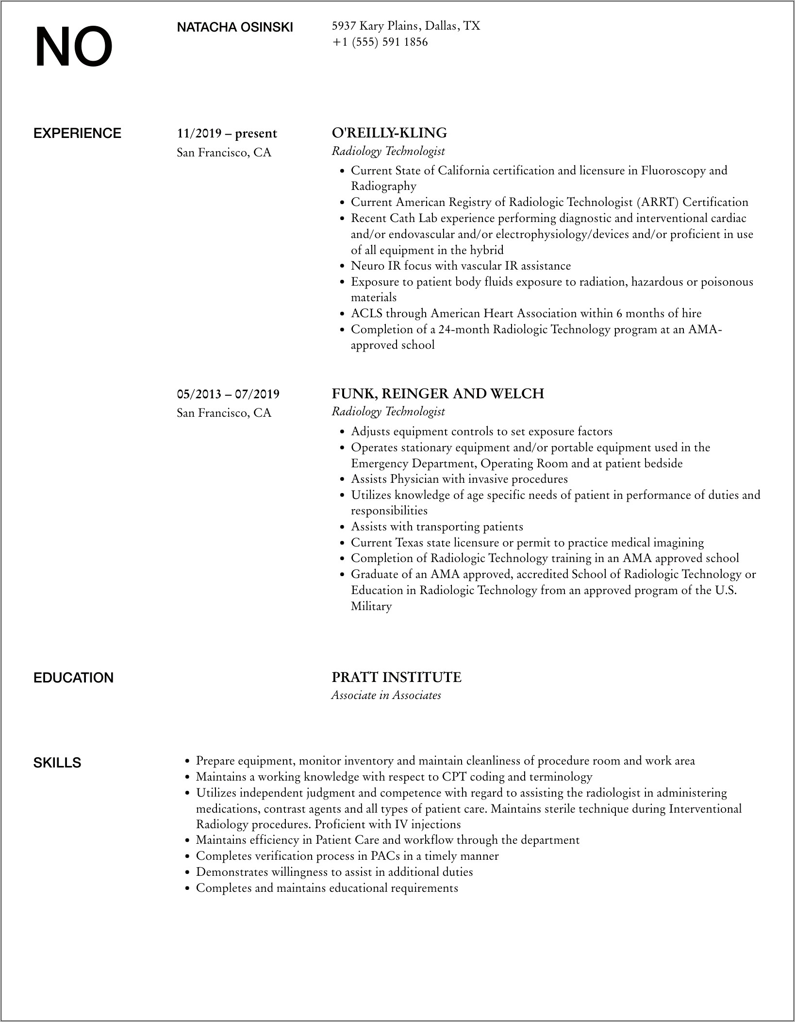 X Ray Technician Resume Examples