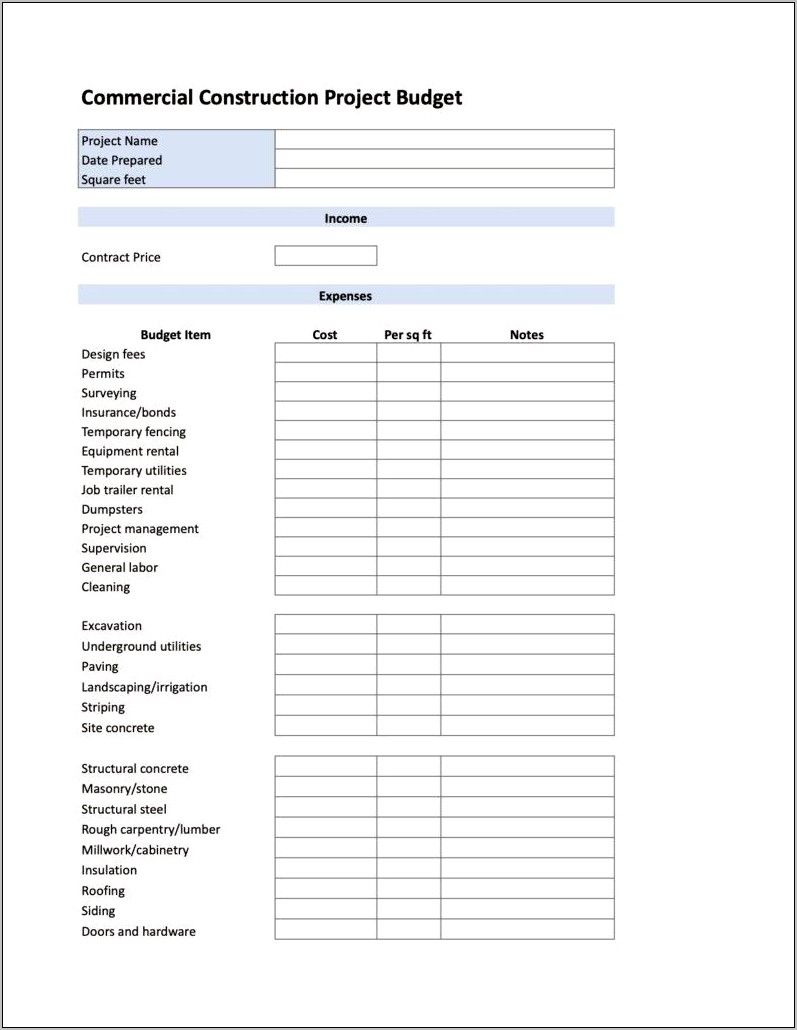 Yearly Small Contractor Business Expense Template Free