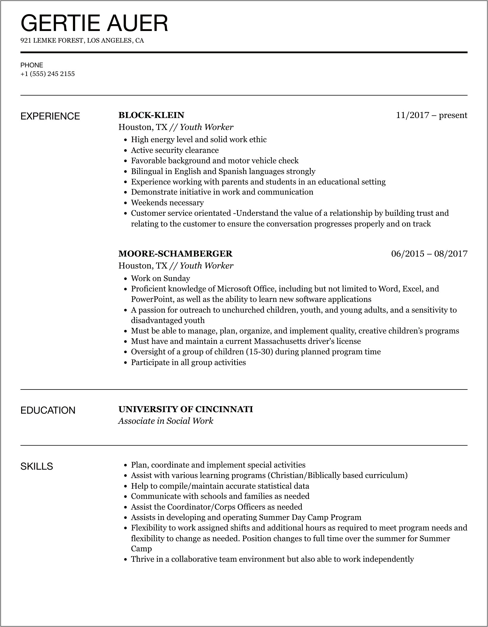 Youth Care Worker Resume Objective