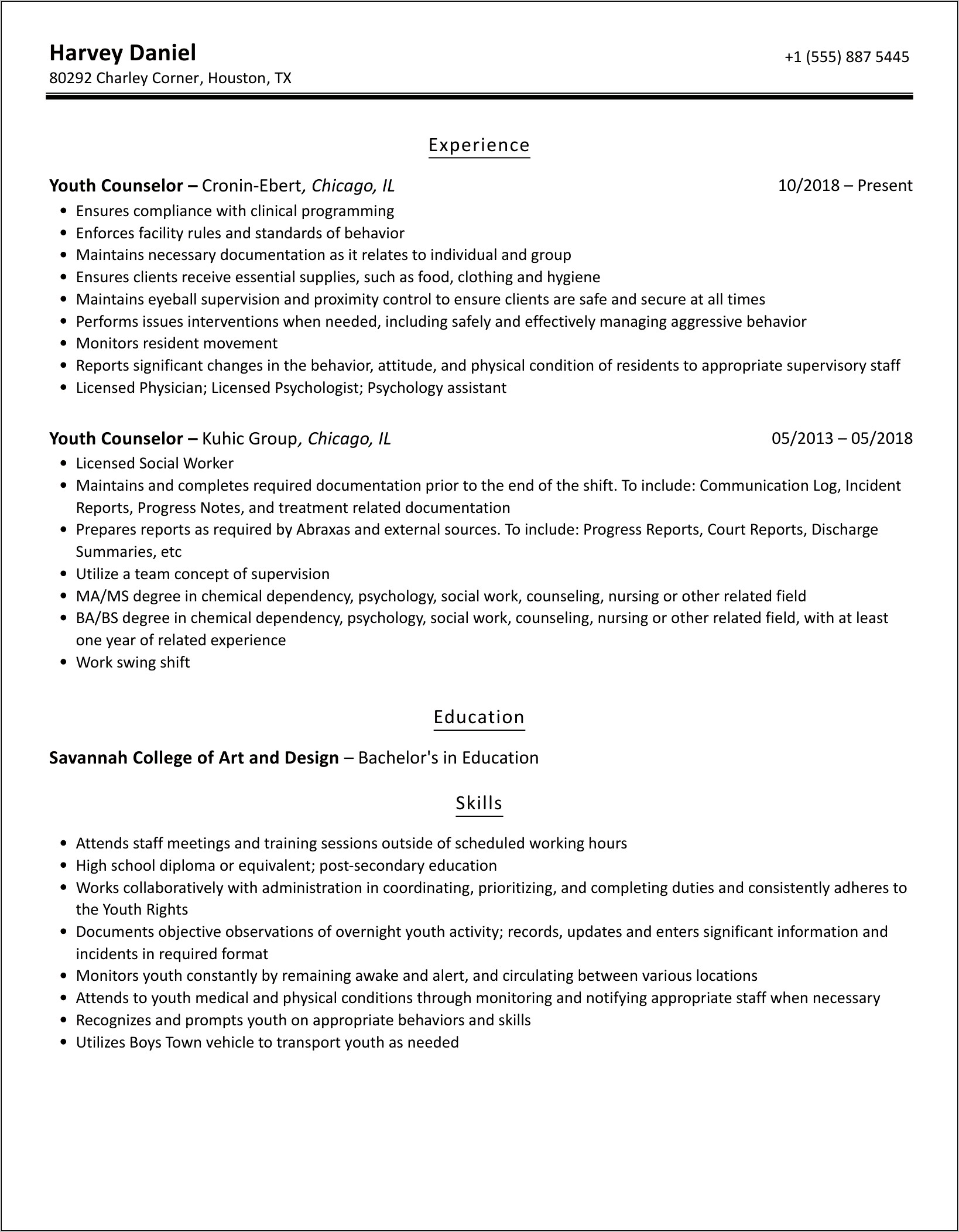 Youth Counselor Resume Example Cases