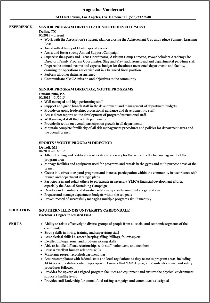 Youth Football Director Resume Samples